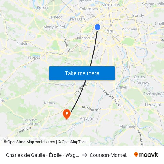 Charles de Gaulle - Étoile - Wagram to Courson-Monteloup map