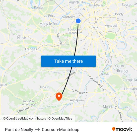 Pont de Neuilly to Courson-Monteloup map