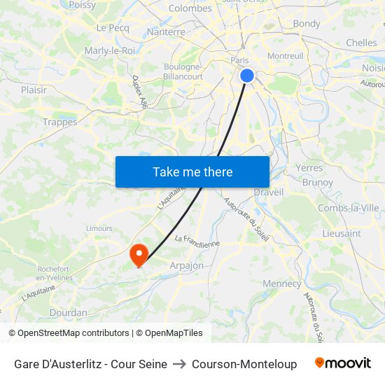Gare D'Austerlitz - Cour Seine to Courson-Monteloup map