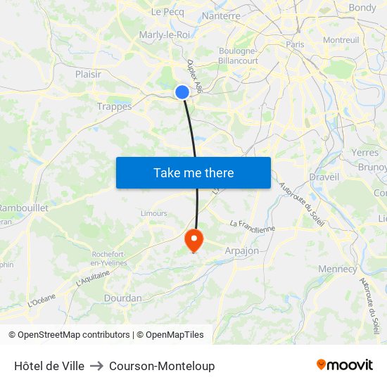 Hôtel de Ville to Courson-Monteloup map