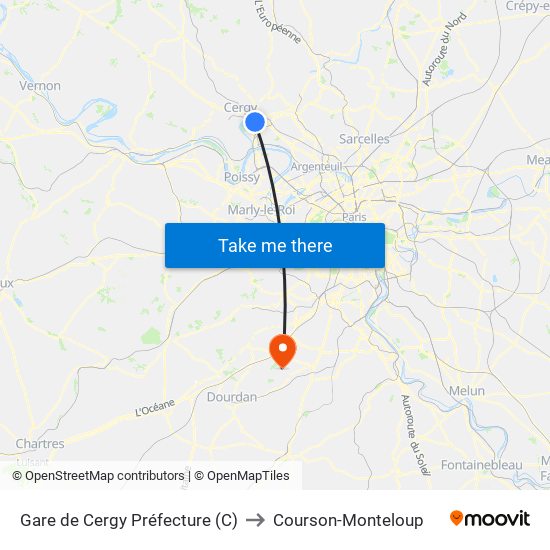 Gare de Cergy Préfecture (C) to Courson-Monteloup map