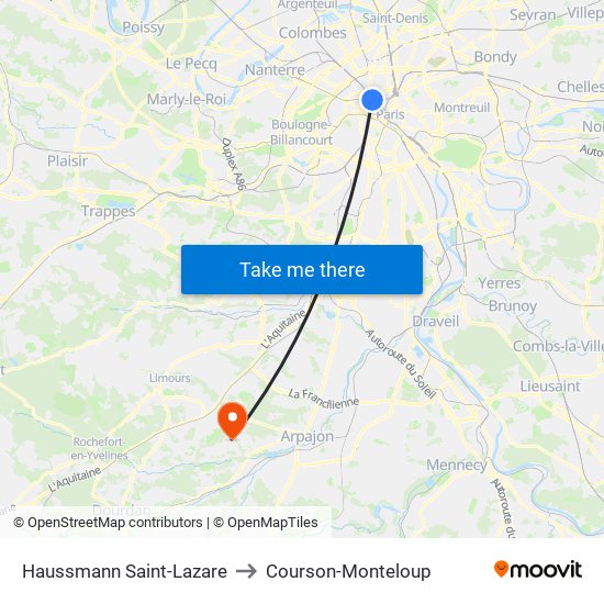 Haussmann Saint-Lazare to Courson-Monteloup map