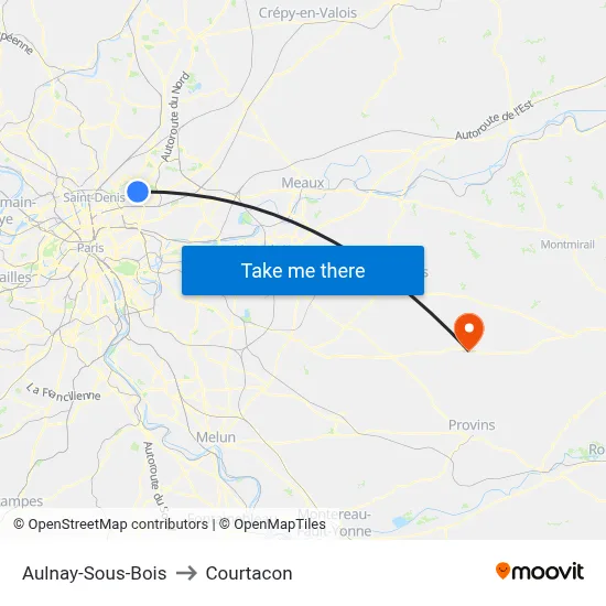 Aulnay-Sous-Bois to Courtacon map