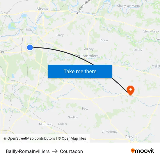Bailly-Romainvilliers to Courtacon map