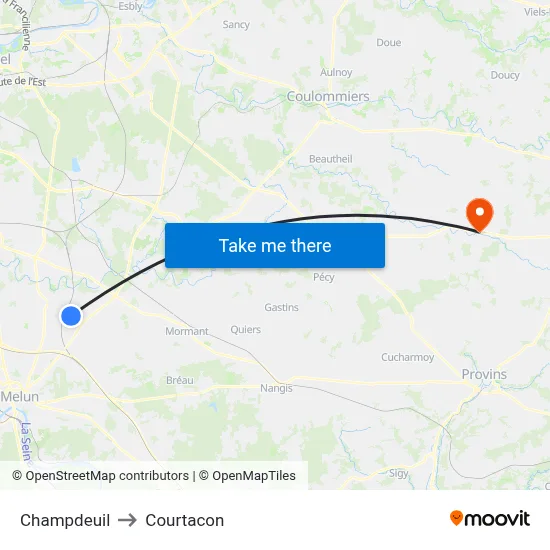 Champdeuil to Courtacon map