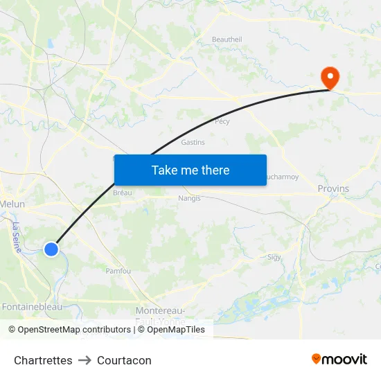 Chartrettes to Courtacon map