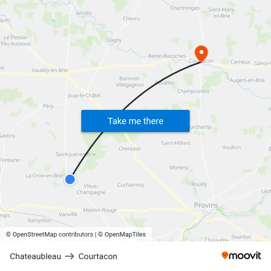 Chateaubleau to Courtacon map