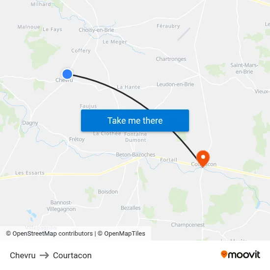 Chevru to Courtacon map