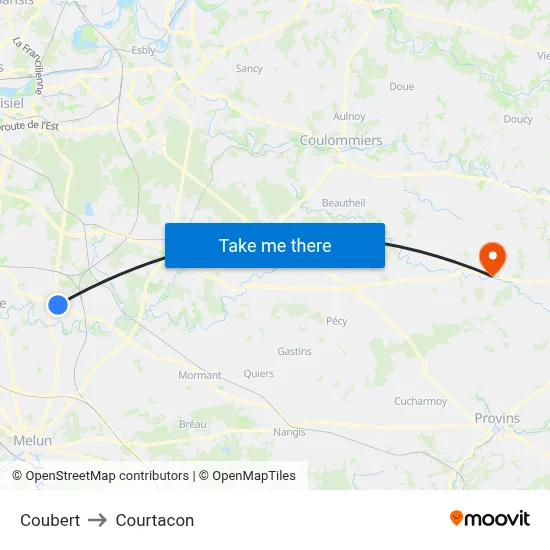 Coubert to Courtacon map