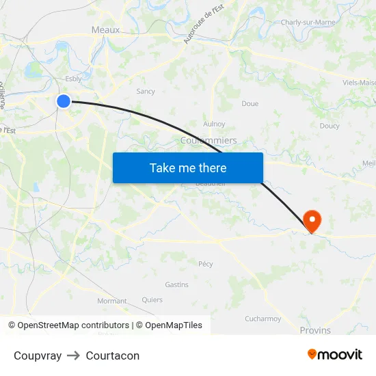 Coupvray to Courtacon map