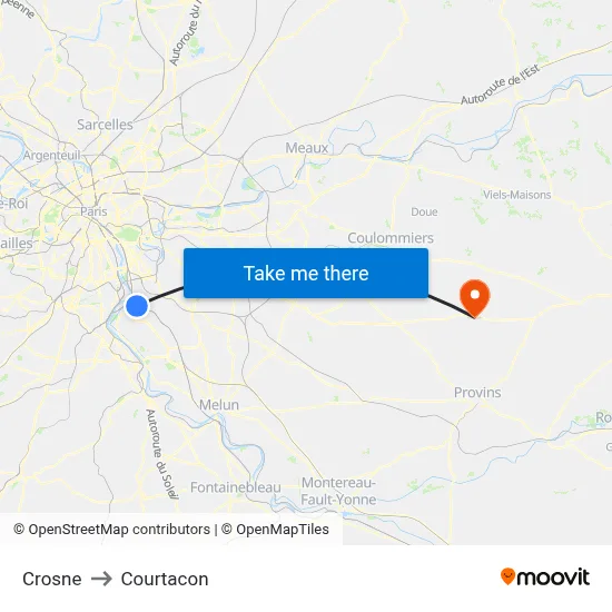 Crosne to Courtacon map