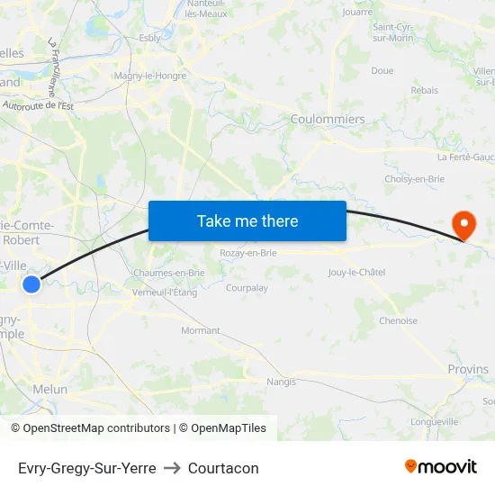 Evry-Gregy-Sur-Yerre to Courtacon map