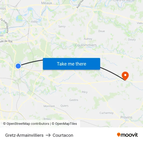 Gretz-Armainvilliers to Courtacon map
