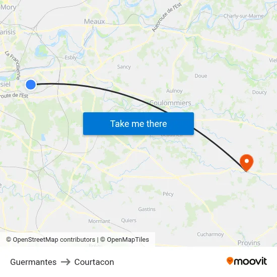 Guermantes to Courtacon map