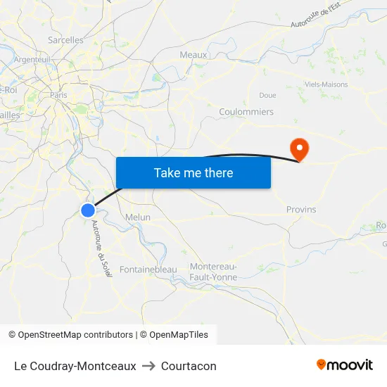 Le Coudray-Montceaux to Courtacon map