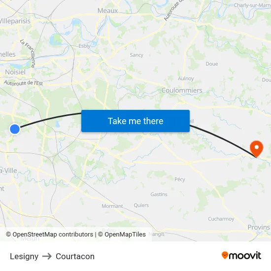 Lesigny to Courtacon map