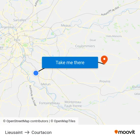 Lieusaint to Courtacon map
