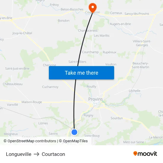 Longueville to Courtacon map
