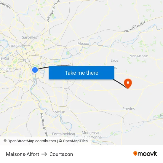 Maisons-Alfort to Courtacon map