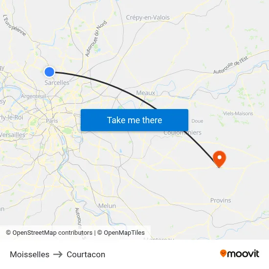 Moisselles to Courtacon map