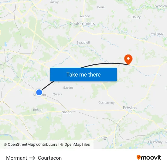 Mormant to Courtacon map