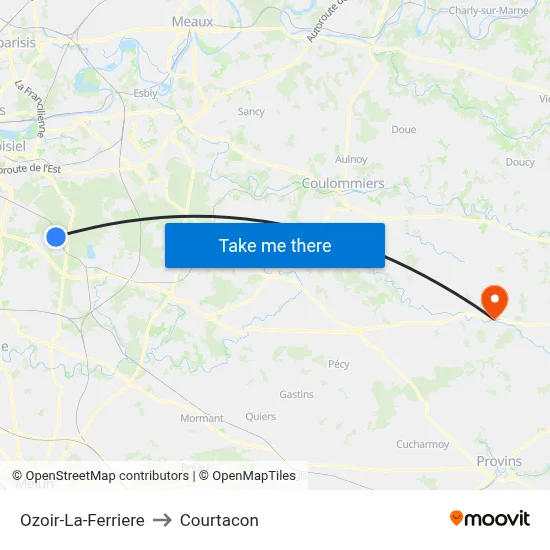 Ozoir-La-Ferriere to Courtacon map