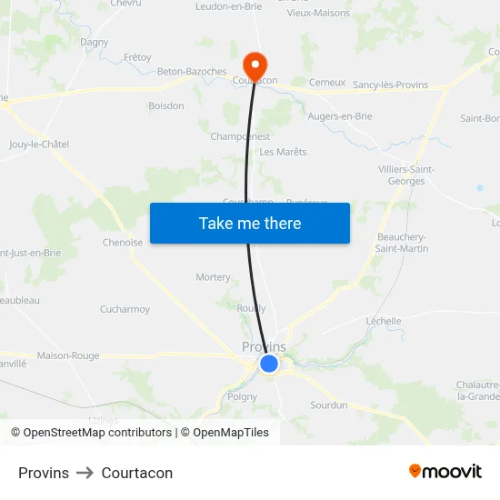 Provins to Courtacon map