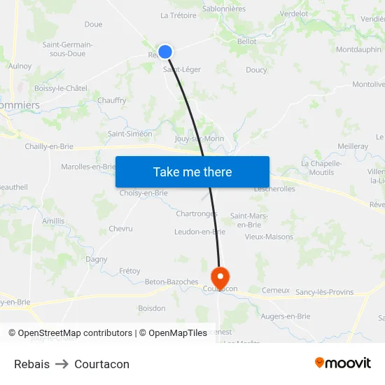 Rebais to Courtacon map