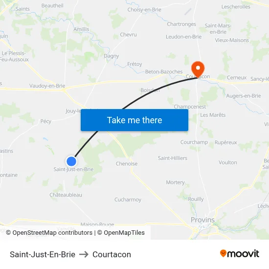 Saint-Just-En-Brie to Courtacon map