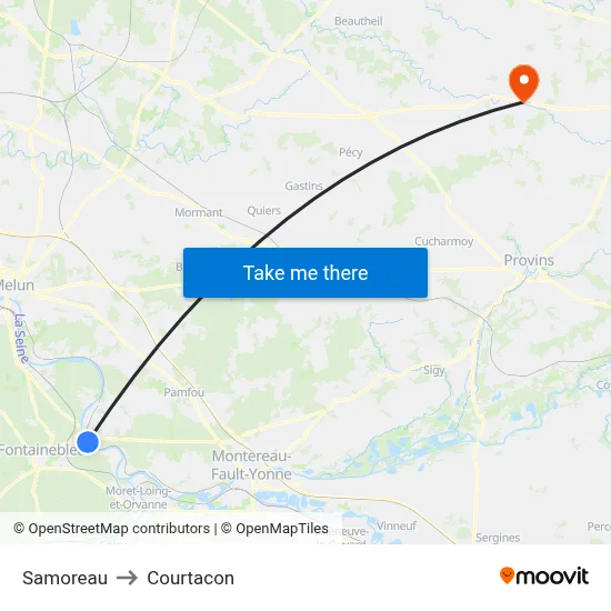 Samoreau to Courtacon map