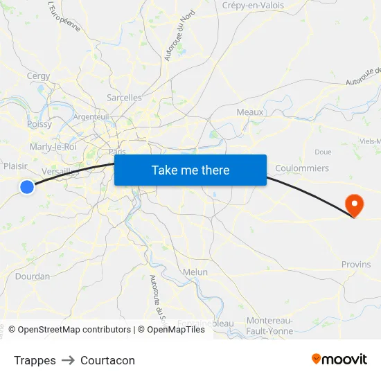 Trappes to Courtacon map