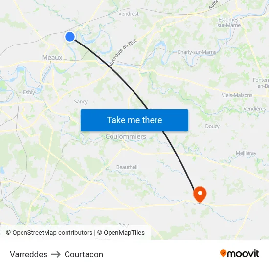 Varreddes to Courtacon map