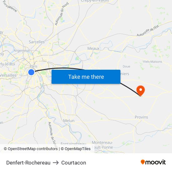 Denfert-Rochereau to Courtacon map