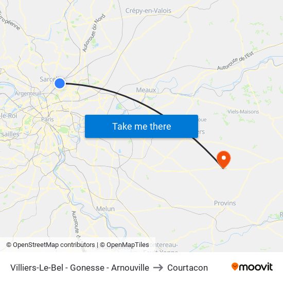 Villiers-Le-Bel - Gonesse - Arnouville to Courtacon map