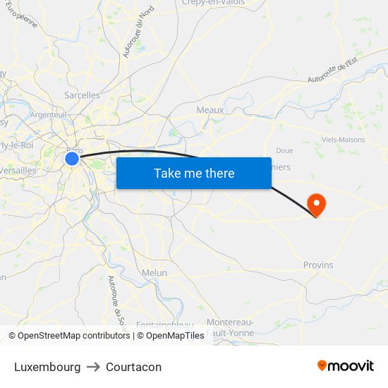 Luxembourg to Courtacon map