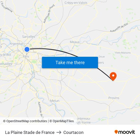 La Plaine Stade de France to Courtacon map