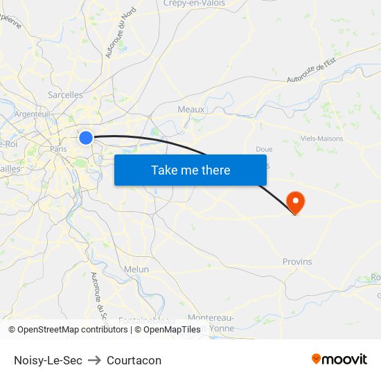 Noisy-Le-Sec to Courtacon map