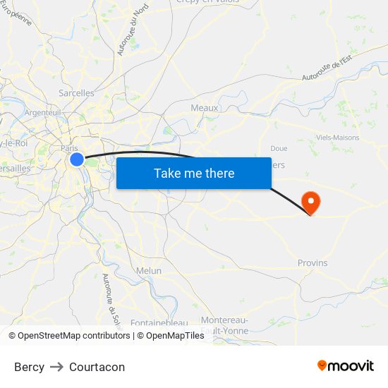 Bercy to Courtacon map