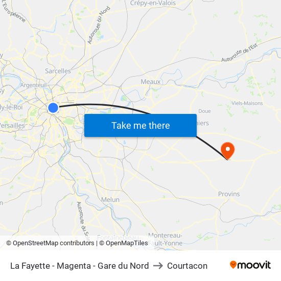 La Fayette - Magenta - Gare du Nord to Courtacon map