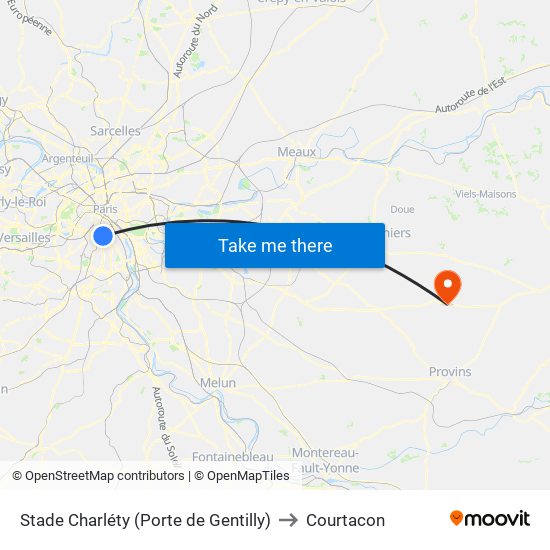 Stade Charléty (Porte de Gentilly) to Courtacon map