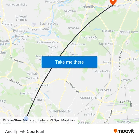 Andilly to Courteuil map
