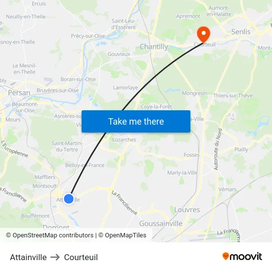 Attainville to Courteuil map