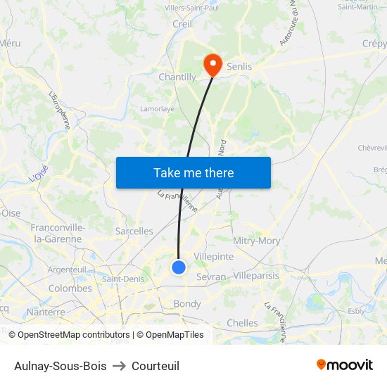 Aulnay-Sous-Bois to Courteuil map