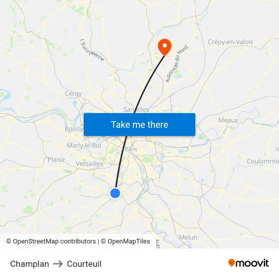 Champlan to Courteuil map