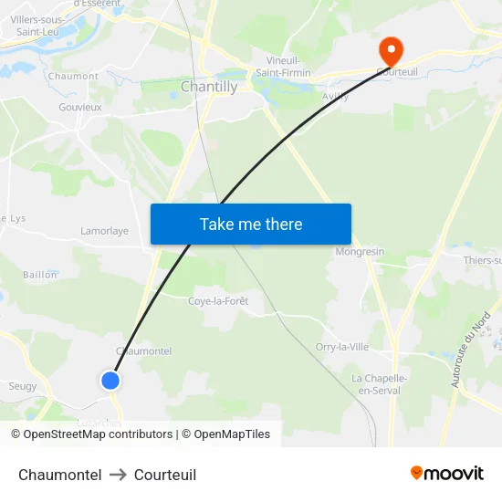 Chaumontel to Courteuil map