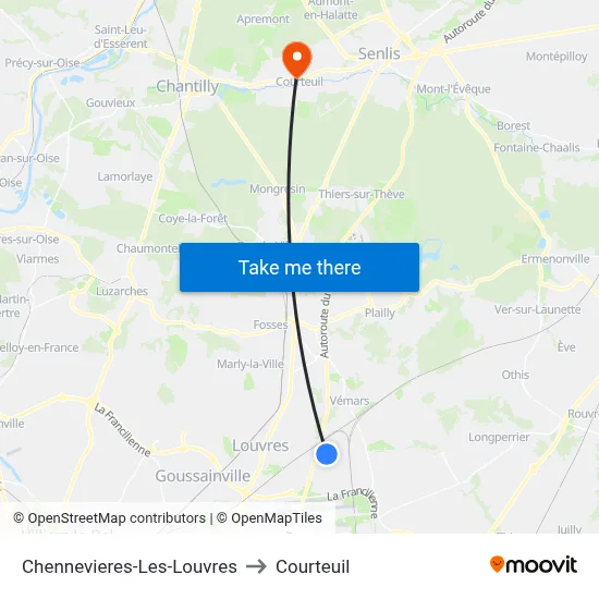 Chennevieres-Les-Louvres to Courteuil map