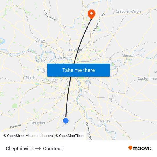 Cheptainville to Courteuil map