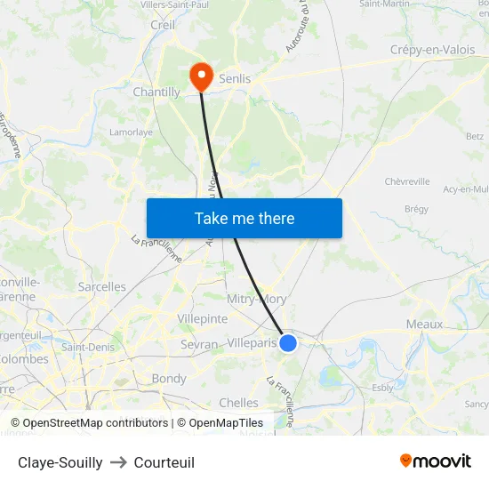 Claye-Souilly to Courteuil map