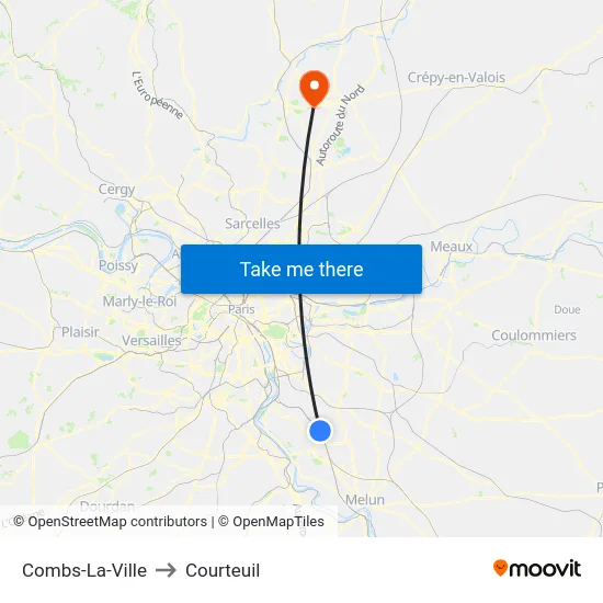 Combs-La-Ville to Courteuil map