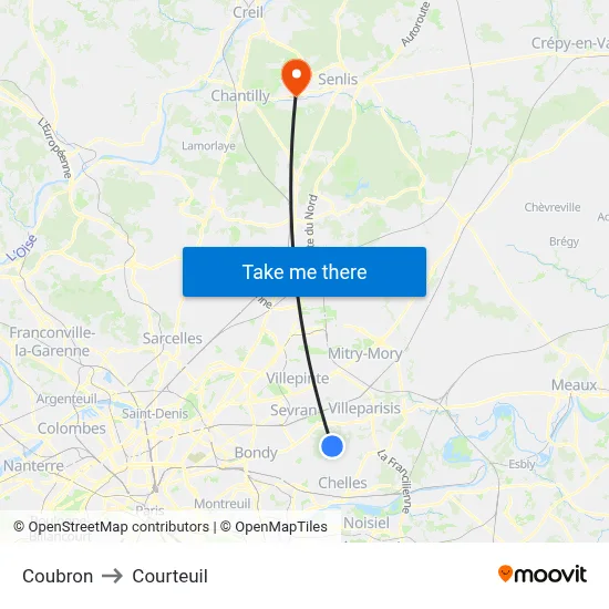 Coubron to Courteuil map